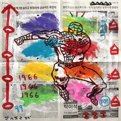 1966 Spiderman - Pintura de Superhéroe de cómic Pop Art llena de color de Gary John