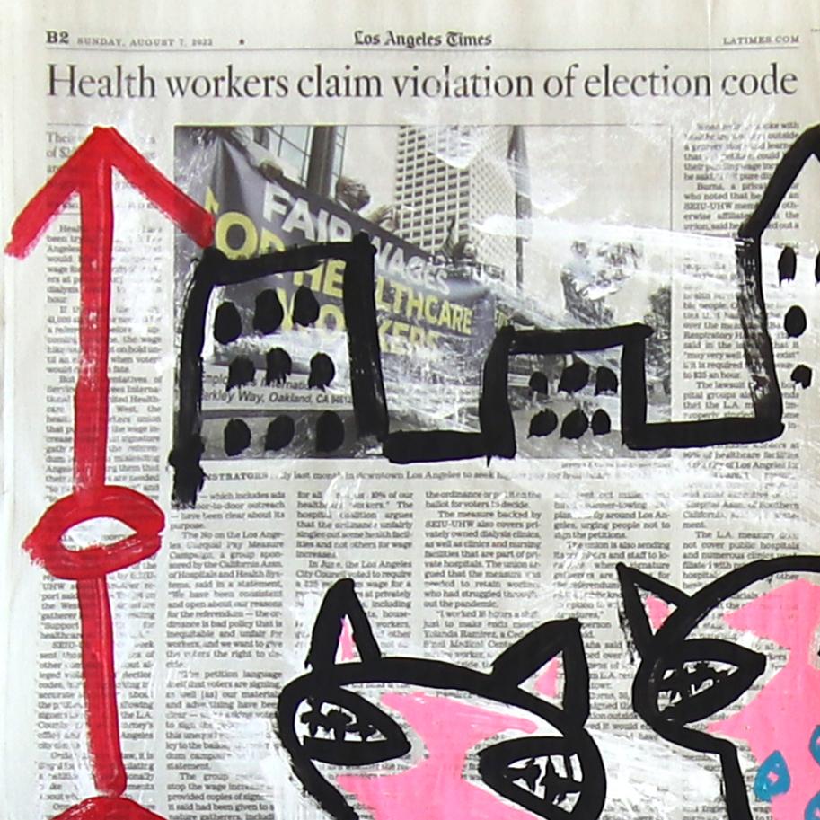 6 Gatos rosas - Pintura original Pop Art figurativa de animales de Gary John en venta 1