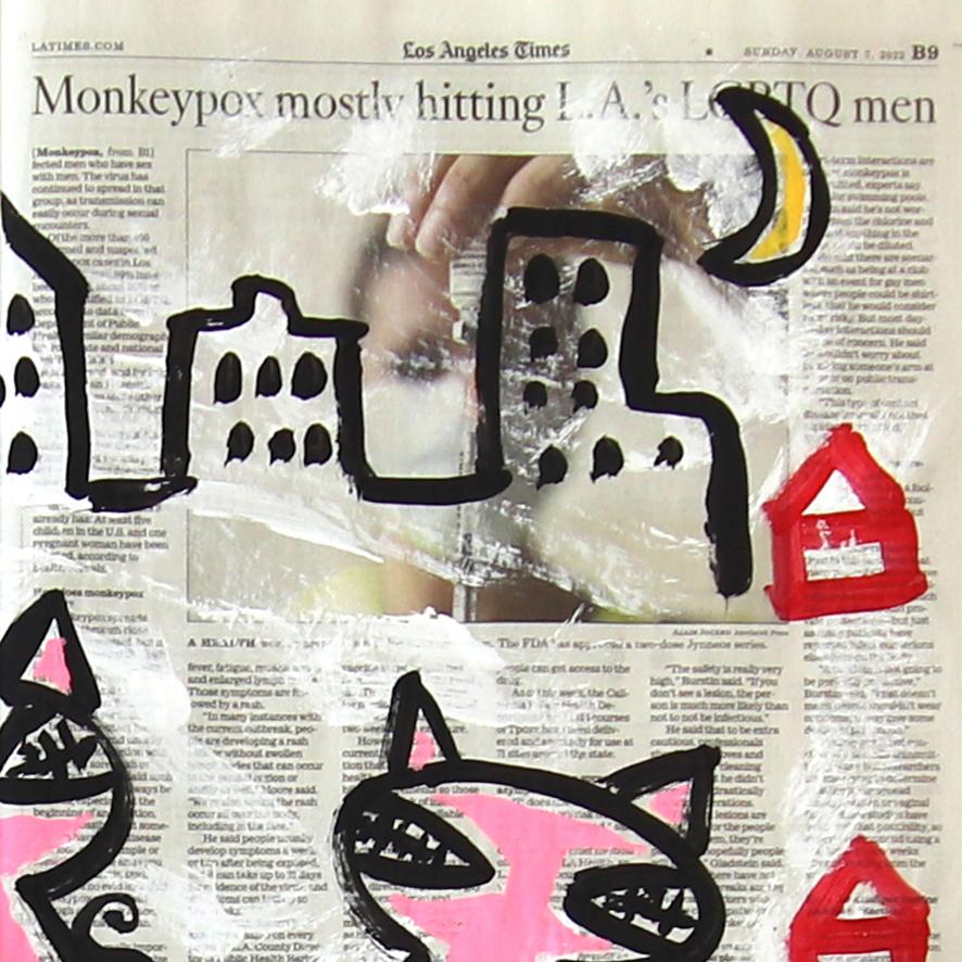 6 Gatos rosas - Pintura original Pop Art figurativa de animales de Gary John en venta 5