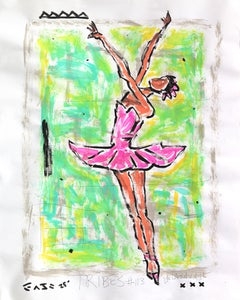 Ballerina in Green - Abstract Feminine Figurative Pop Art Painting by Gary John