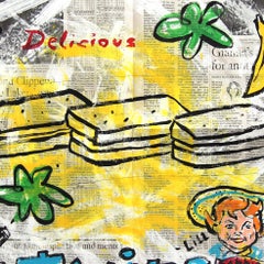 Banana Twins - Original Quirky Colorful Food Pop Art Painting by Gary John