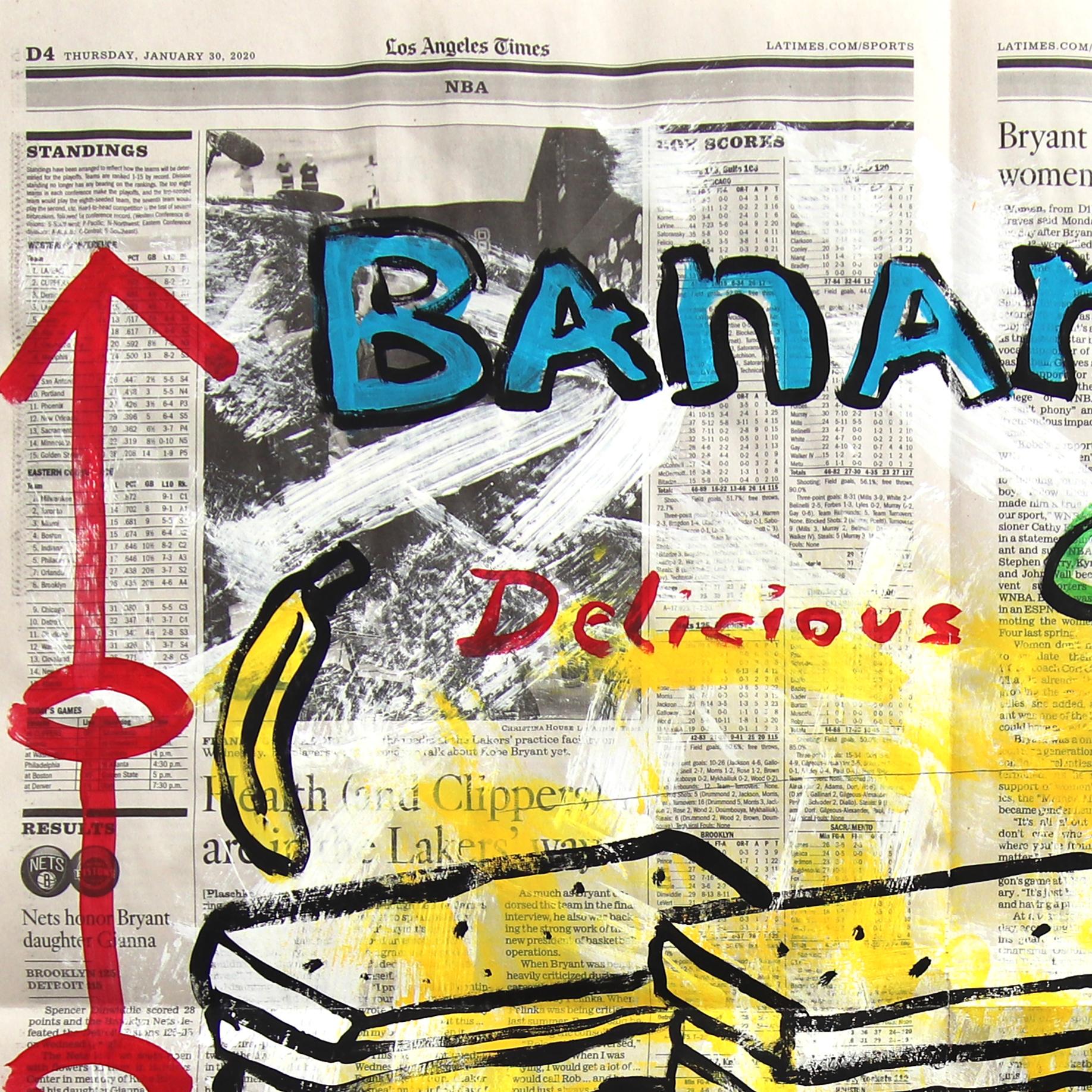 Banana Twins - Original Quirky Colorful Food Pop Art Painting by Gary John For Sale 4