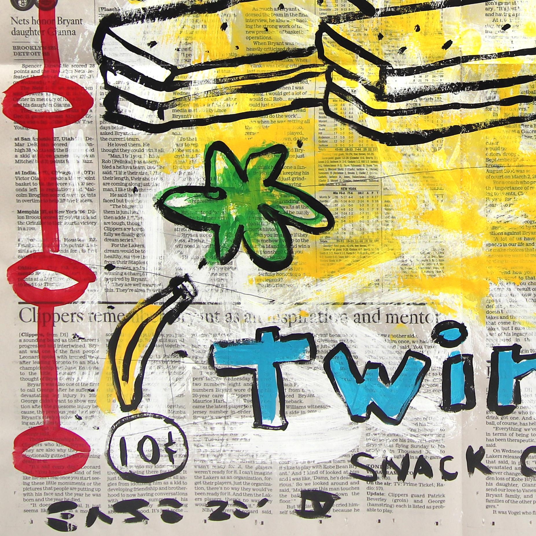 Banana Twins - Original Quirky Colorful Food Pop Art Painting by Gary John For Sale 5