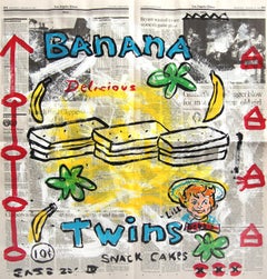 Gemelos plátano - Pintura original Pop Art de comida de colores extravagantes por Gary John