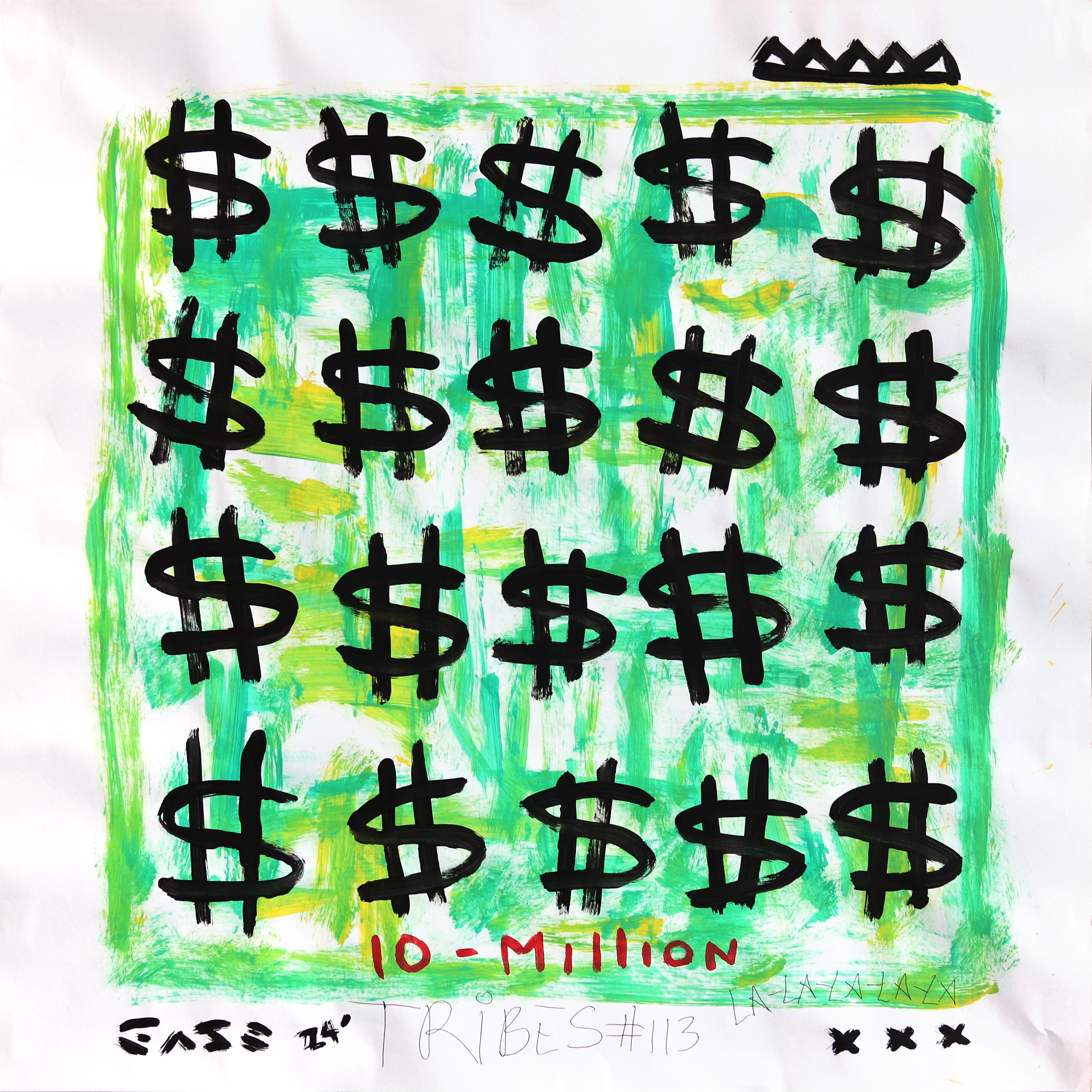 Big Bucks - Pintura Pop Art original verde amarillo vibrante y juguetón de Gary John