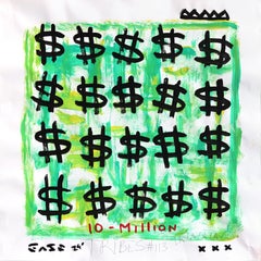Big Bucks - Pintura Pop Art original verde amarillo vibrante y juguetón de Gary John