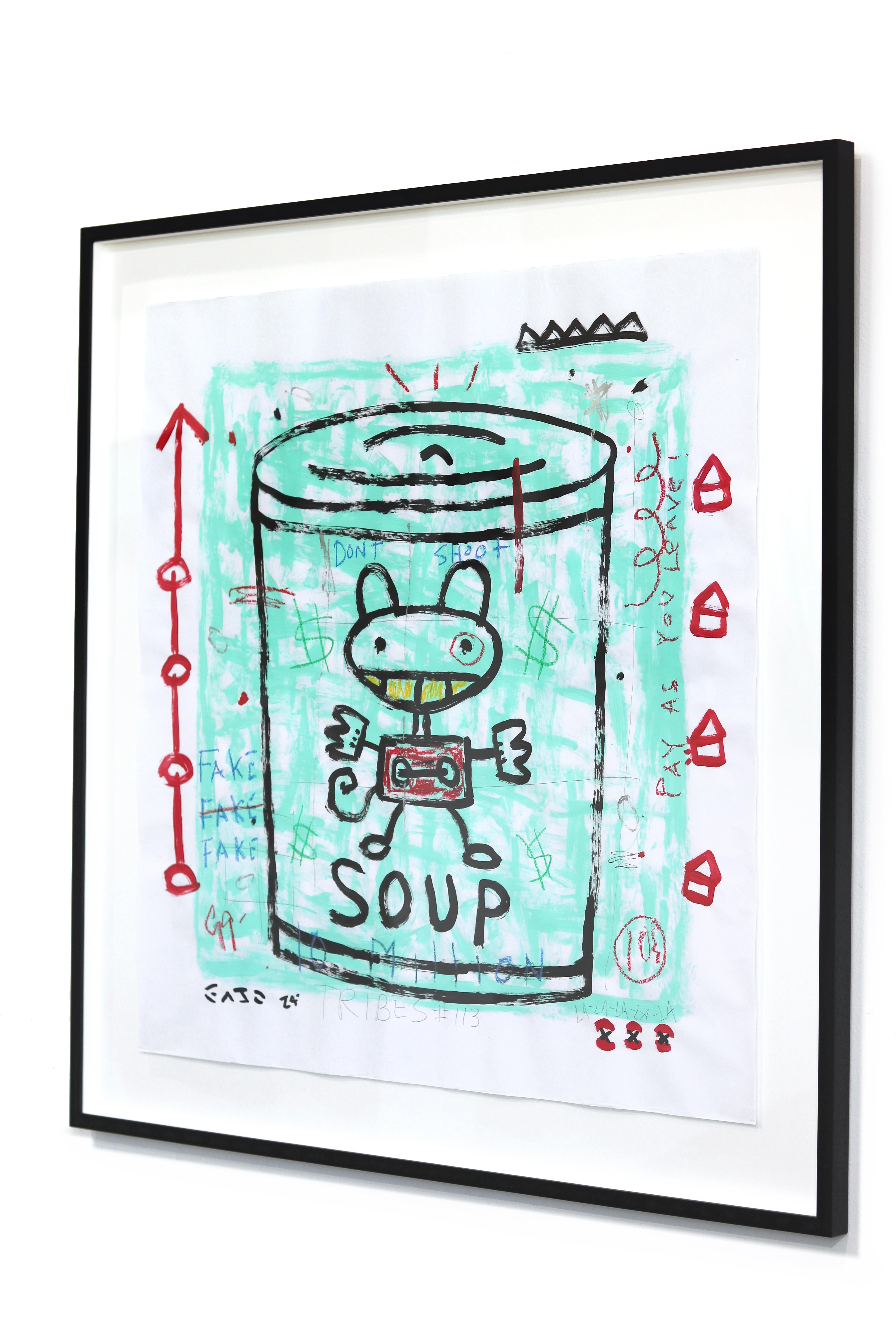 Big Soup - Pintura Pop Art Figurativa Verde Original de Gary John Enmarcada en venta 3