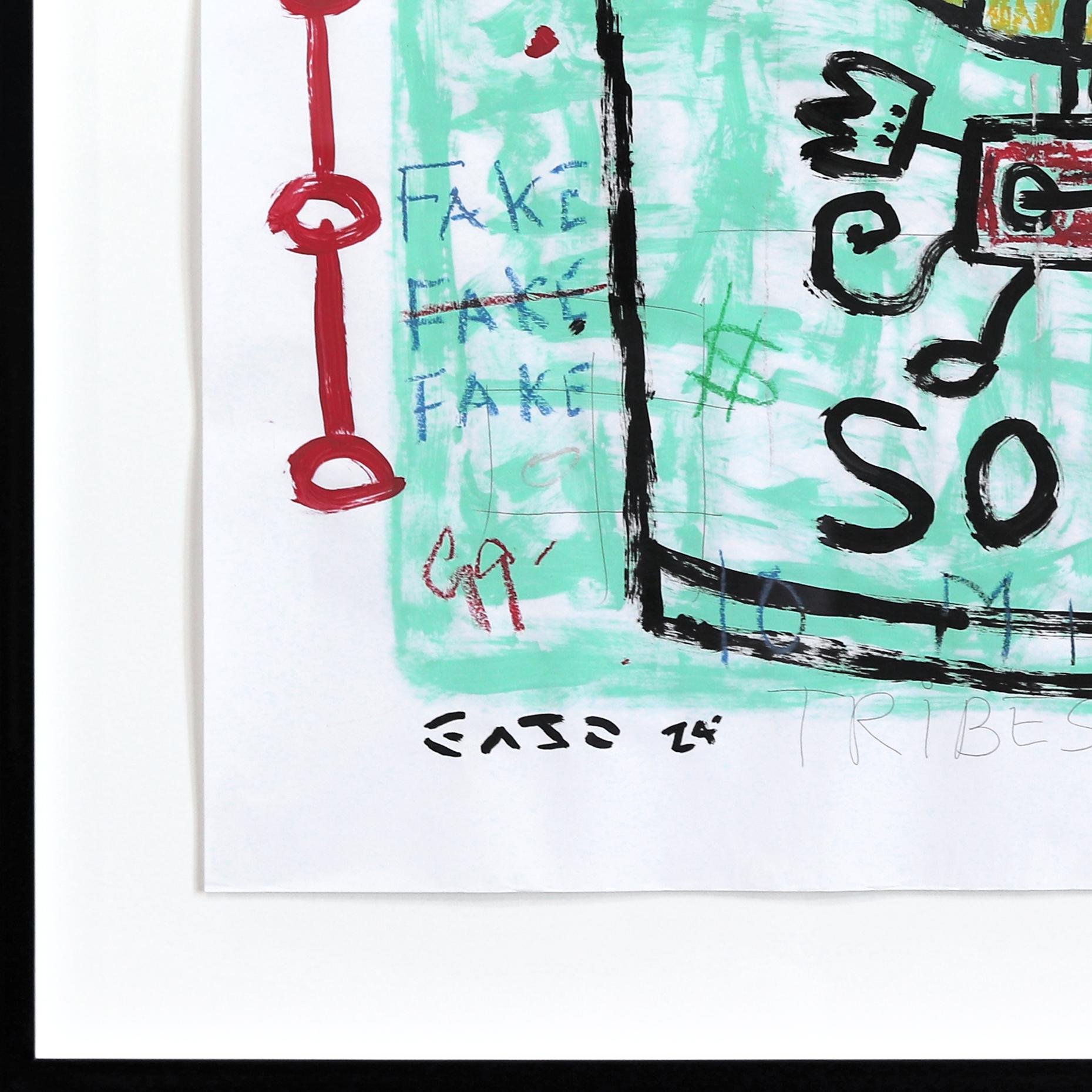Big Soup - Pintura Pop Art Figurativa Verde Original de Gary John Enmarcada en venta 8