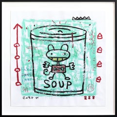 Big Soup - Pintura Pop Art Figurativa Verde Original de Gary John Enmarcada