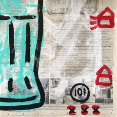 Blue Bottle - Abstract Quirky Still Life Graffiti Pop Art Painting by Gary John