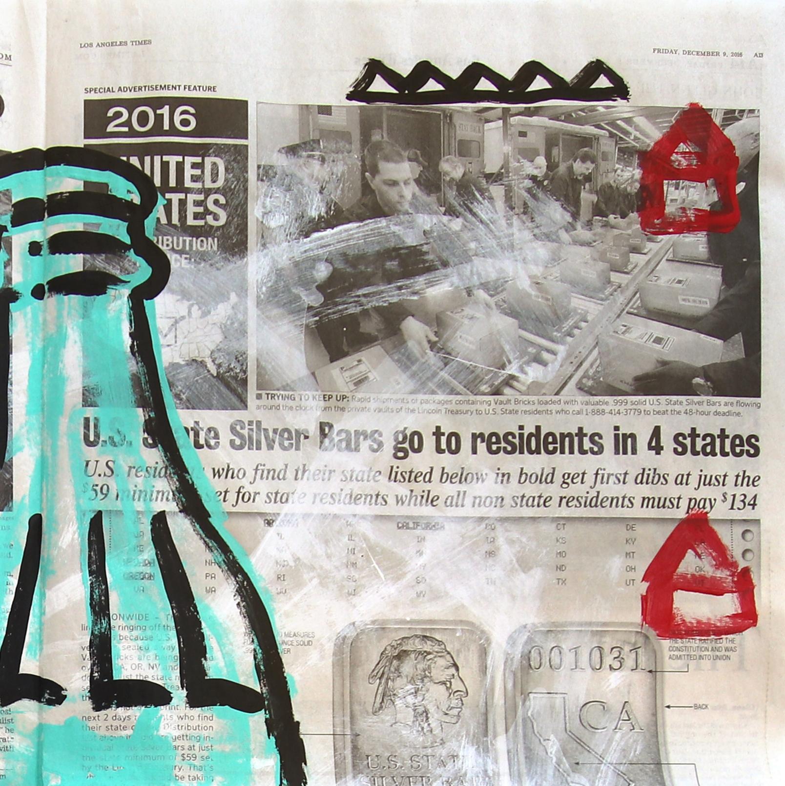 Blue Bottle - Abstract Quirky Still Life Graffiti Pop Art Painting by Gary John For Sale 2