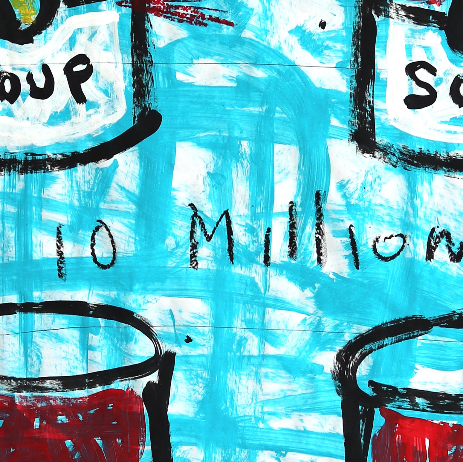Blue For Soup - Colorful Pop Art Quirky Still Life Painting by Gary John in vendita 4