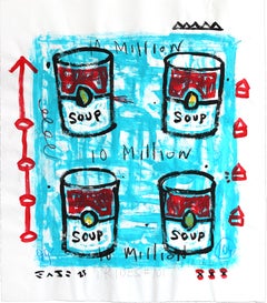 Blue For Soup - Colorful Pop Art Quirky Still Life Painting by Gary John
