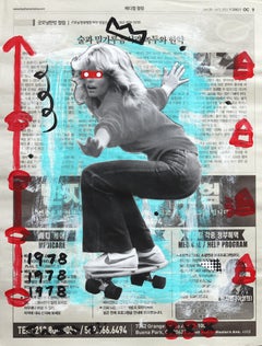 Blue Skating Babe - Original Abstrakt Figurative Pop Art Gemälde von Gary John