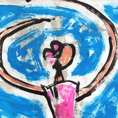 Blue Twirl - Original Vibrant Figurative Ballerina Pop Art Painting by Gary John