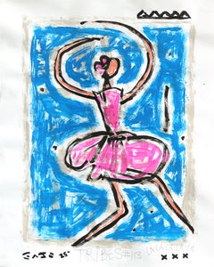 Remolino azul - Pintura original pop art vibrante figurativa de bailarina por Gary John
