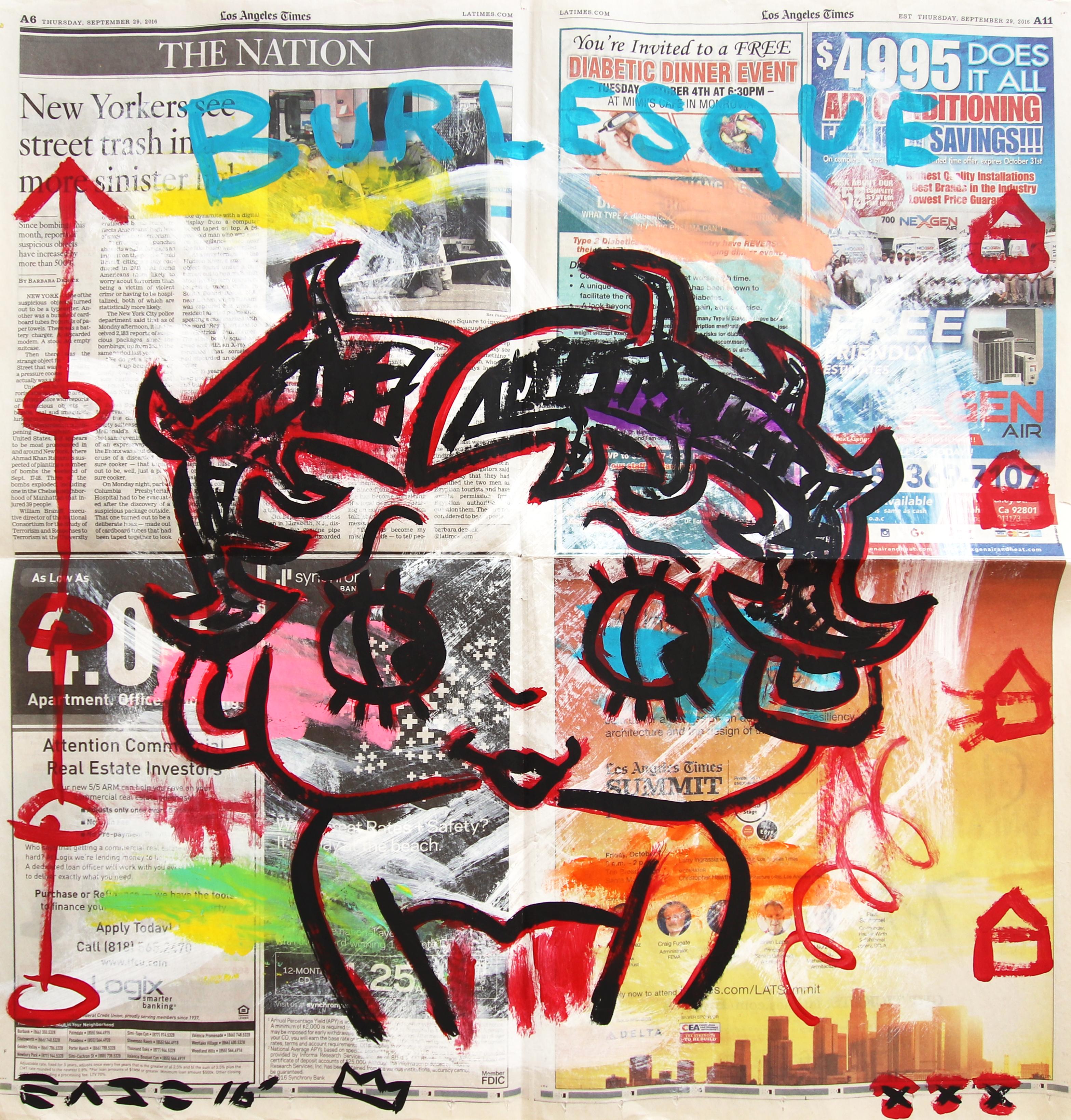 Burlesque Boop - Abstrakte Figurative Cartoon Pop Art Gemälde von Gary John