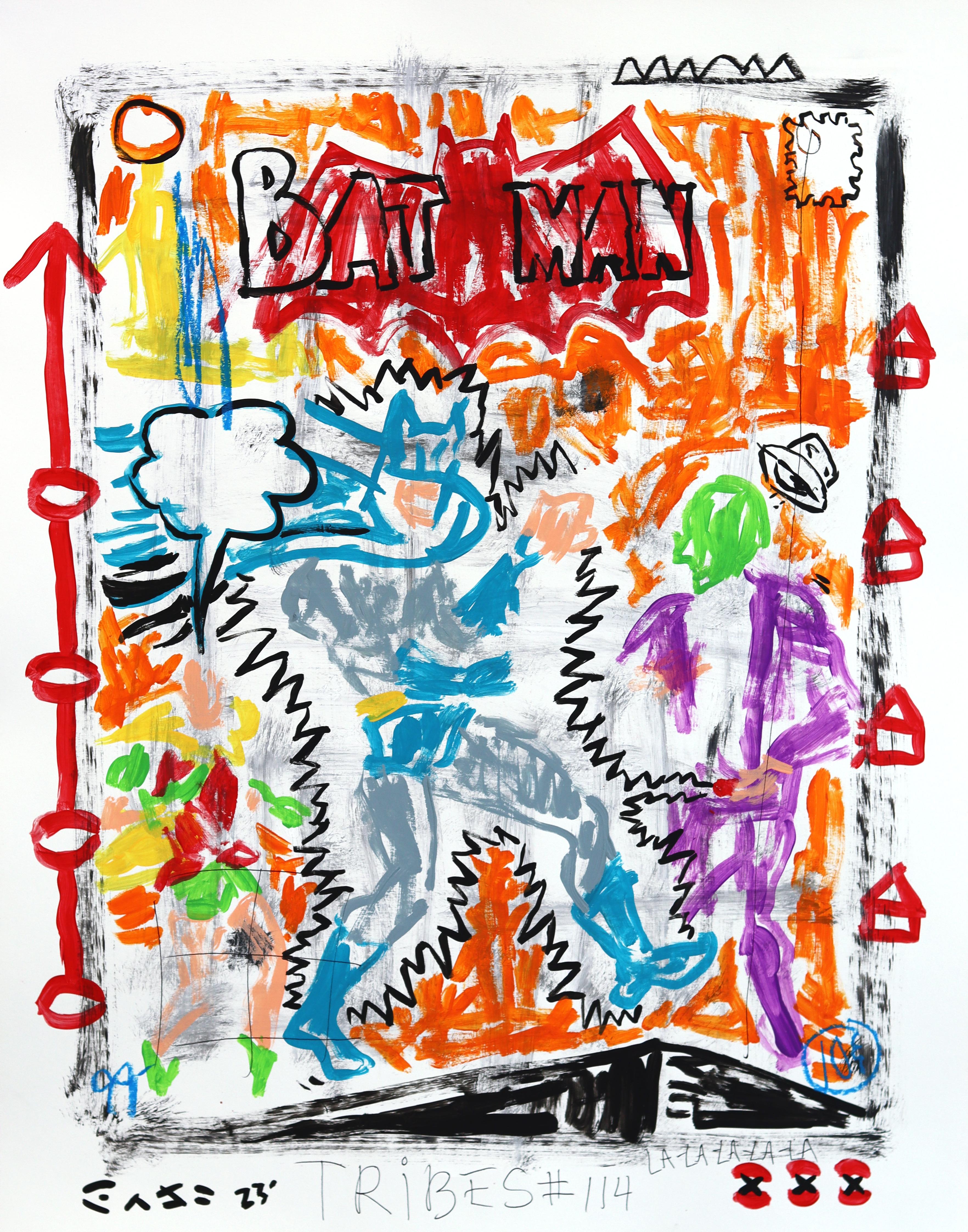 Caped Chaos - Original Figurative Cartoon Batman Pop Artwork by Gary John