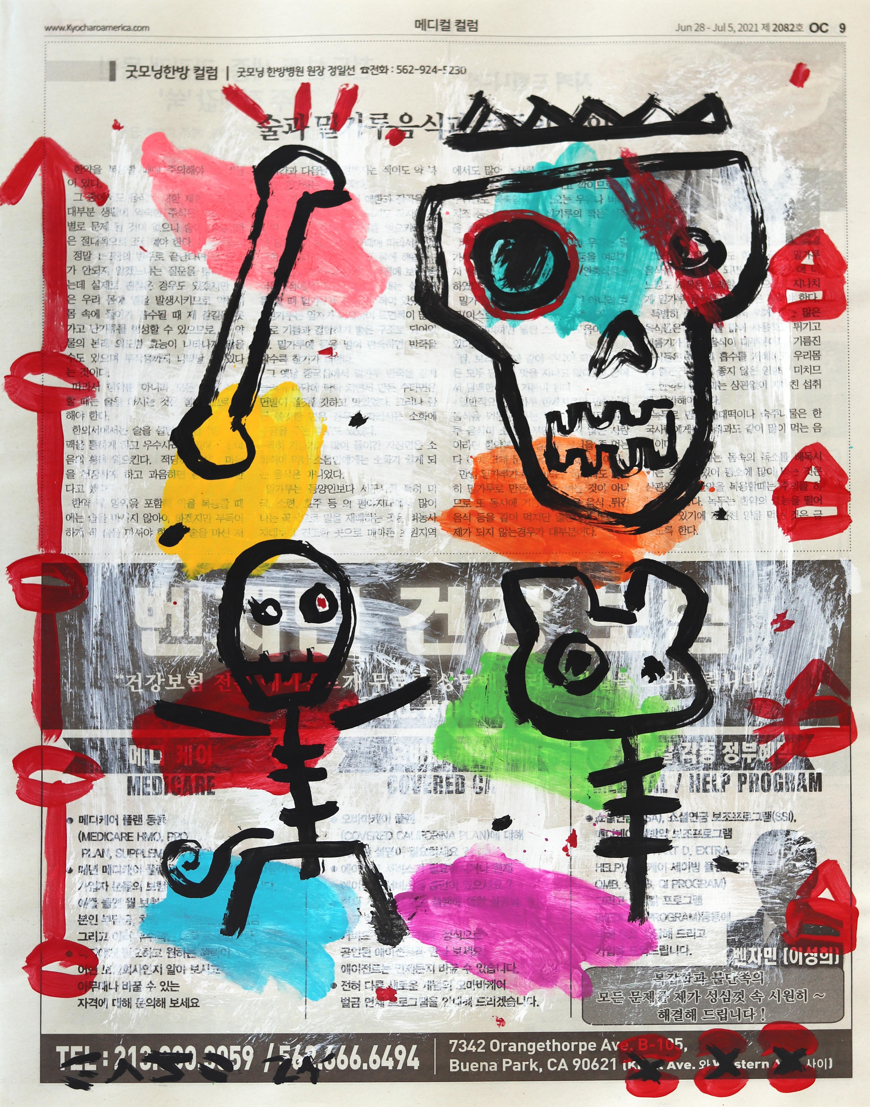 Collage del cementerio - Pintura Pop Art figurativa y colorista original de Gary John