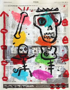 Cemetery Collage - Original Colorful Figurative Pop Art Painting by Gary John