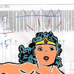 Charging Wonder Woman - Original Large Figurative Pop Art Painting by Gary John