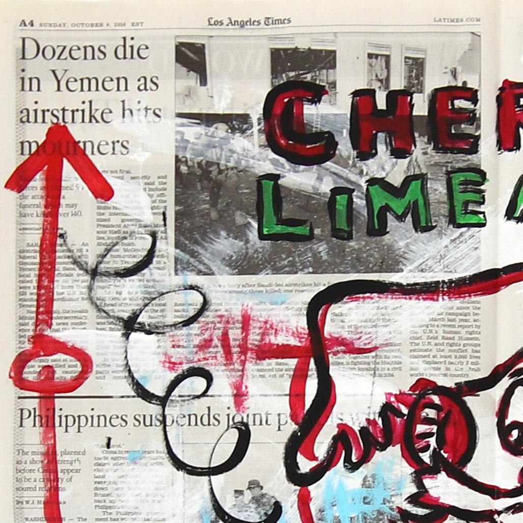 Cherry Limeade - Abstrait Figuratif Santa Cartoon Pop Art Painting by Gary Johns en vente 1