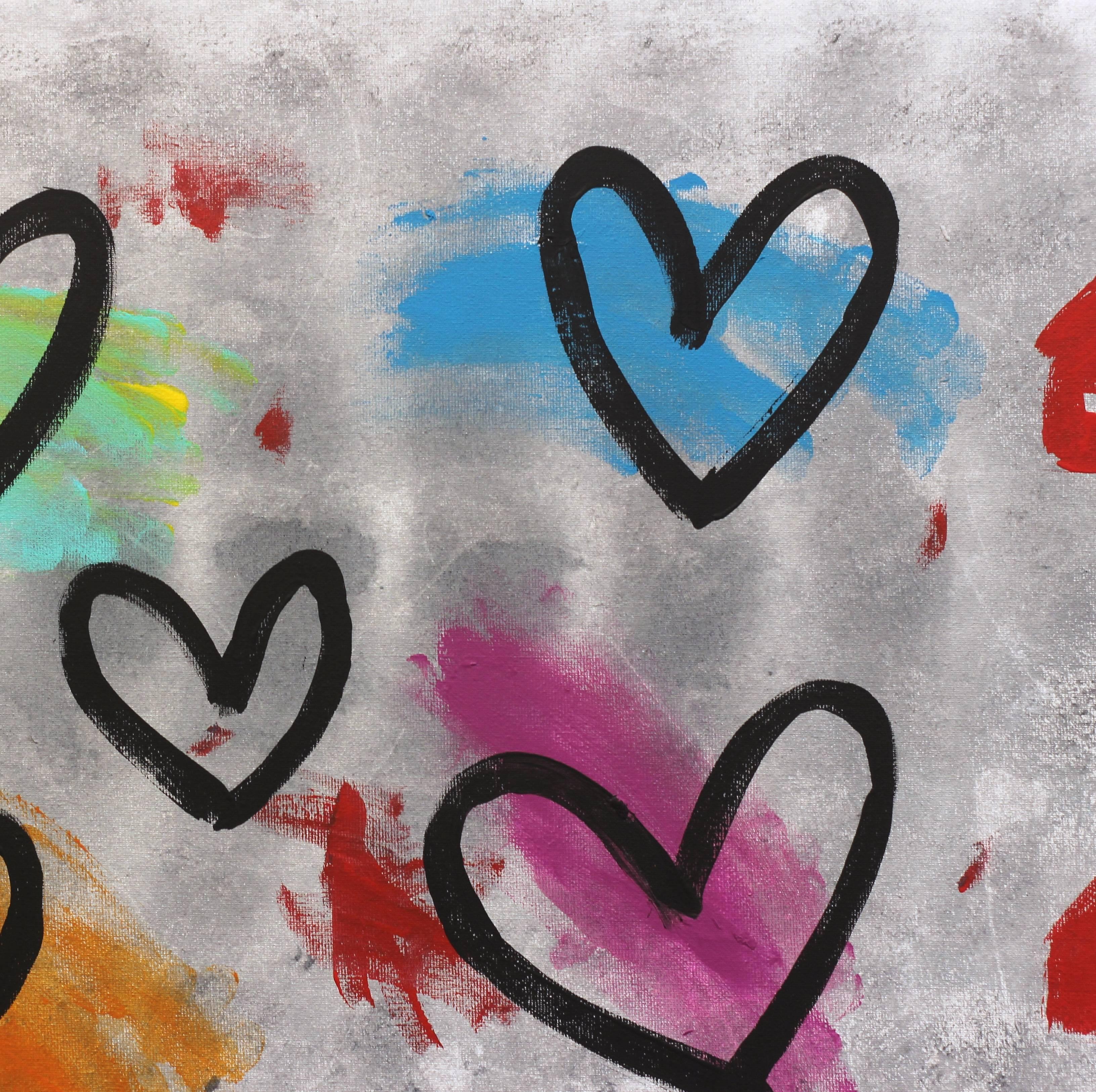 « Colorful Hearts »  Peinture originale Love Pop Street Art de Gary John sur toile en vente 2