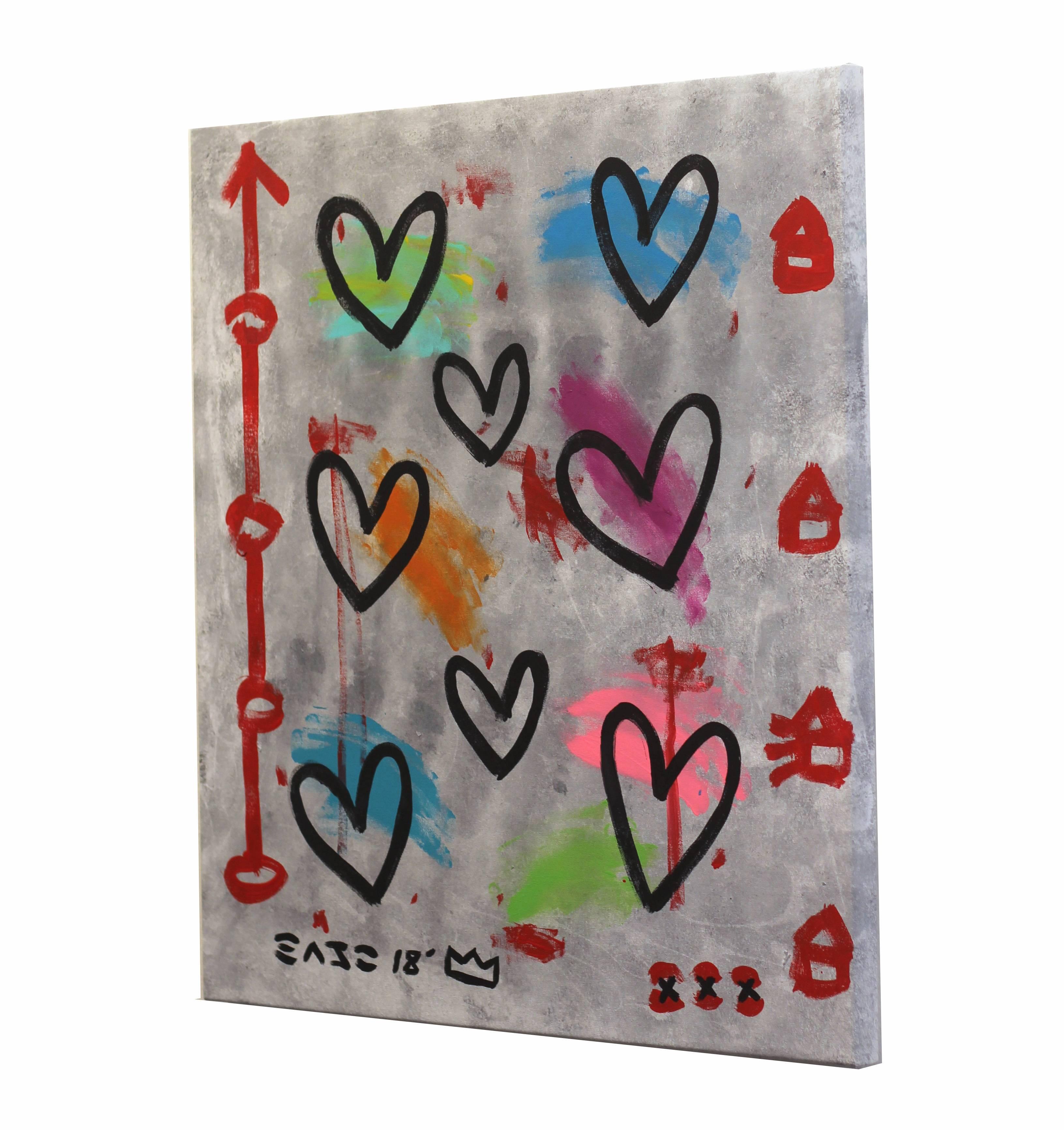 « Colorful Hearts »  Peinture originale Love Pop Street Art de Gary John sur toile en vente 3