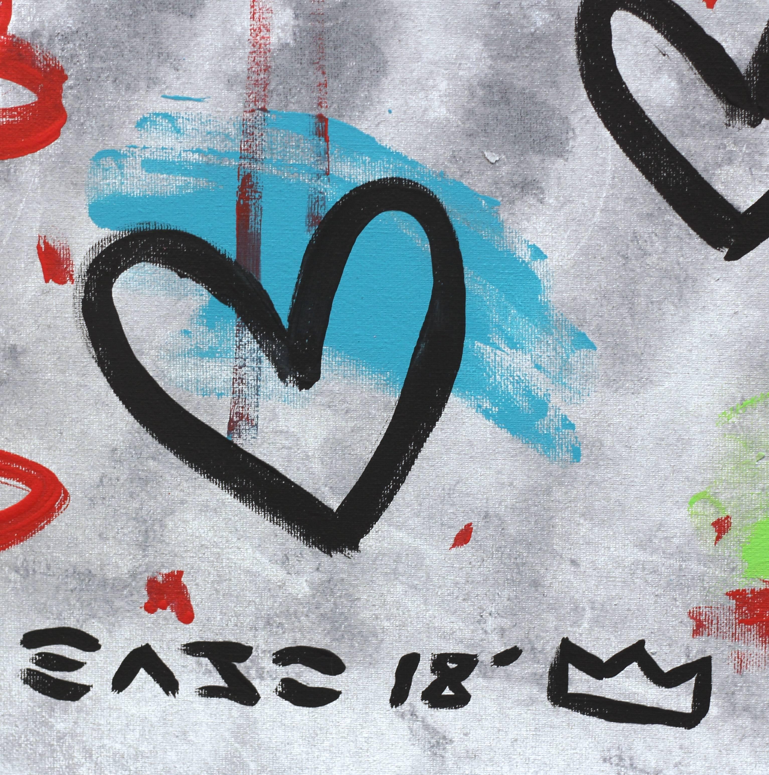 « Colorful Hearts »  Peinture originale Love Pop Street Art de Gary John sur toile en vente 7