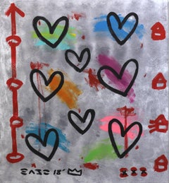 « Colorful Hearts »  Peinture originale Love Pop Street Art de Gary John sur toile