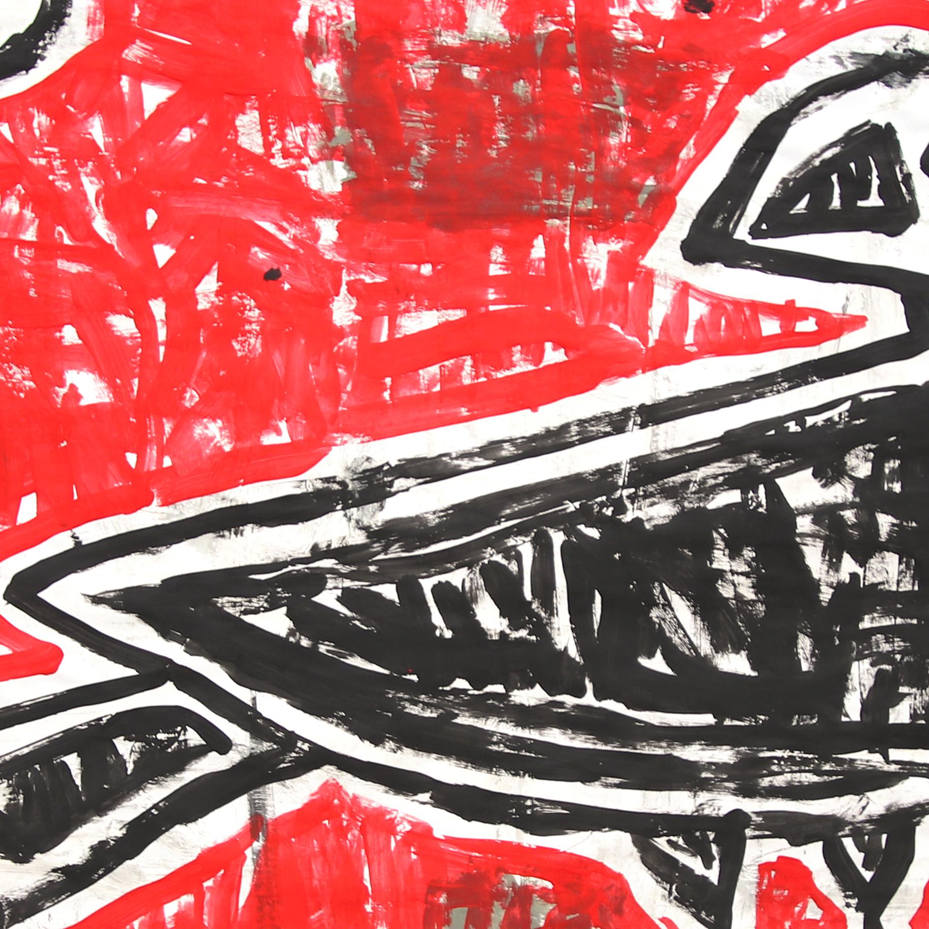 Il corvo e l'osso - Pittura pop art originale in rosso e nero di Gary Johns in vendita 1