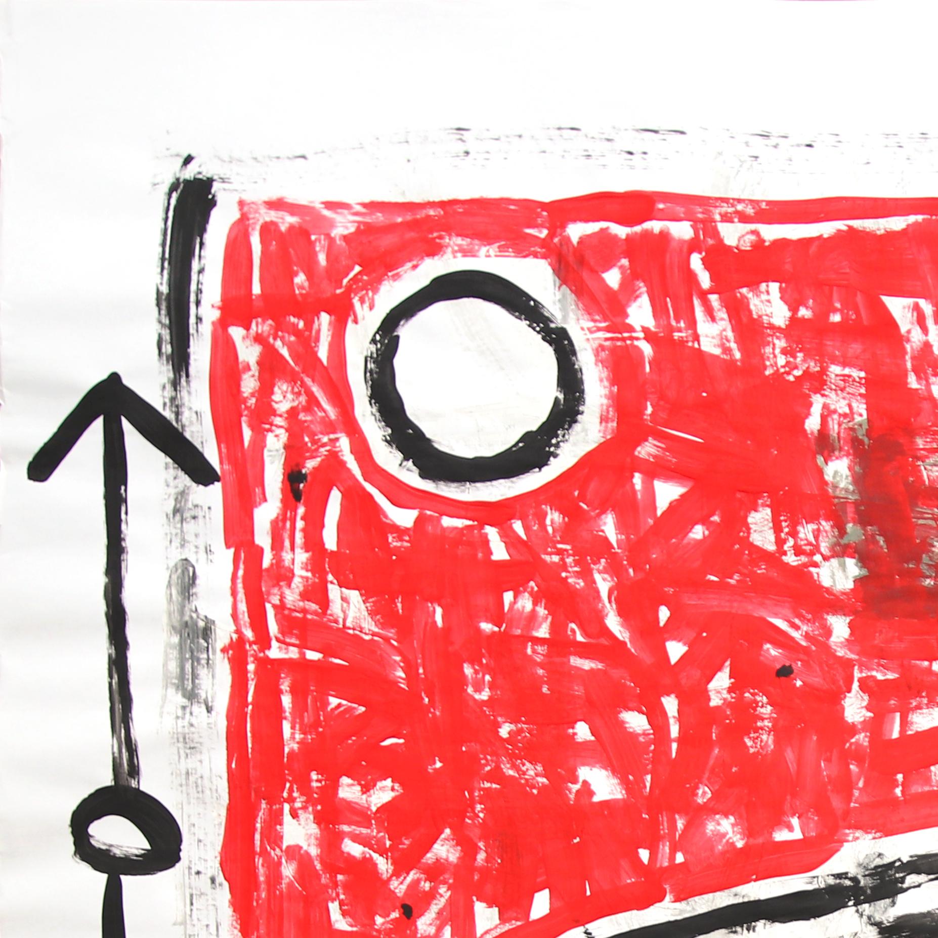 Il corvo e l'osso - Pittura pop art originale in rosso e nero di Gary Johns in vendita 2