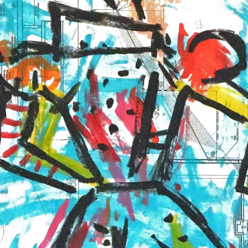 Fashion Guru - Colorful Abstract Figurative Street Art Painting by Gary John For Sale 4