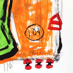 Fizz One Out - Abstraktes grünes & orangefarbenes Flaschenstillleben von Gary John