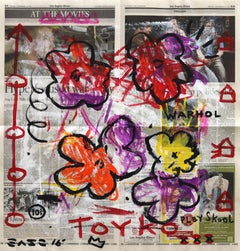 Jardin de Warhol - Peinture abstraite colorée de Pop Art botanique par Gary Johns
