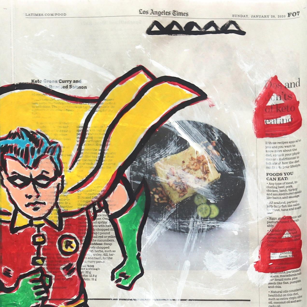 Go Robin Go - Colorful Cartoon Superhero Inspired Pop Art Painting by Gary John For Sale 3
