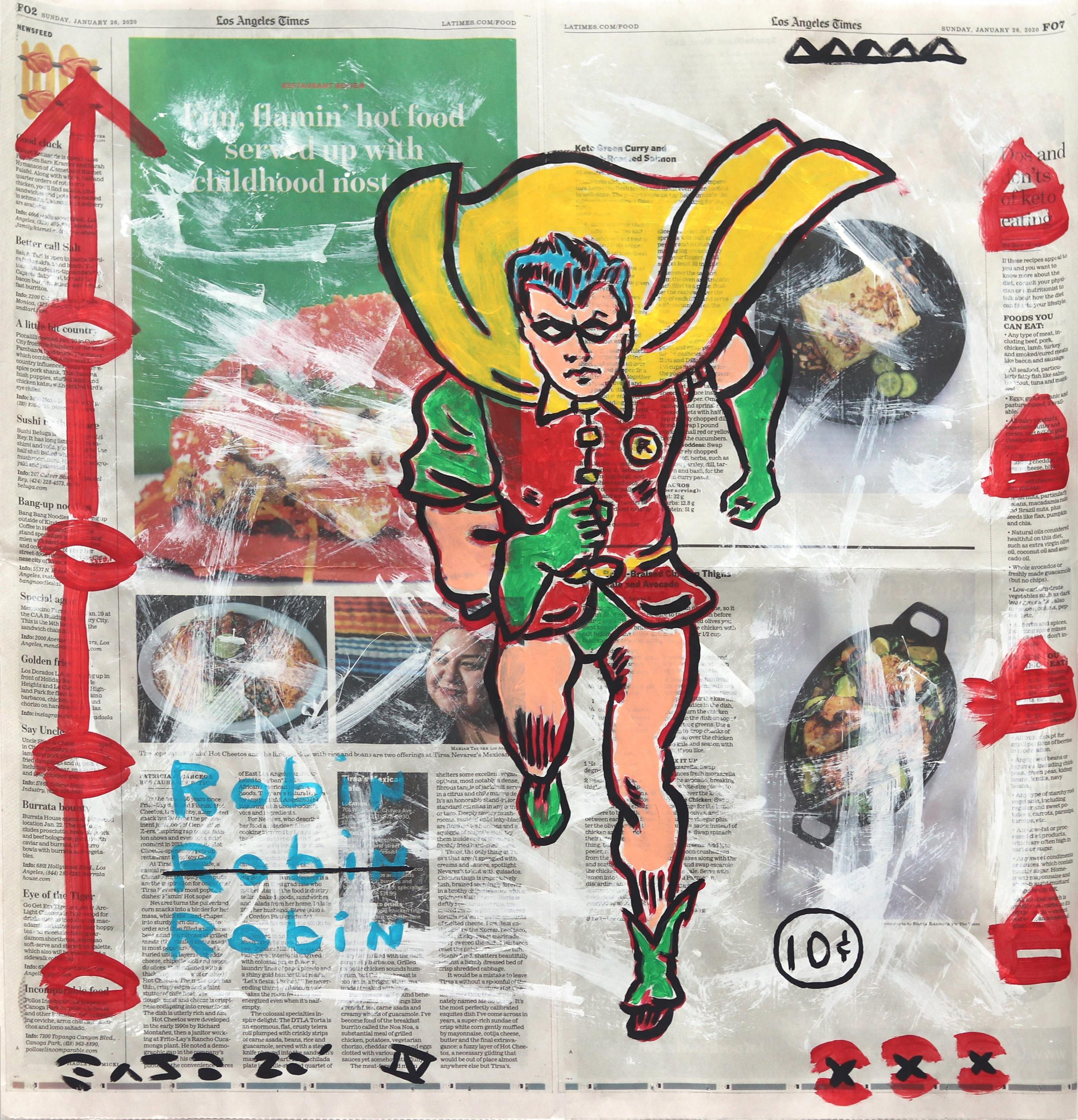 Go Robin Go - Pittura pop colorata ispirata ai cartoni animati dei supereroi di Gary Johns