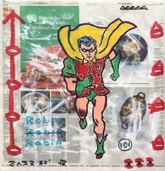 Go Robin Go - Pittura pop colorata ispirata ai cartoni animati dei supereroi di Gary Johns