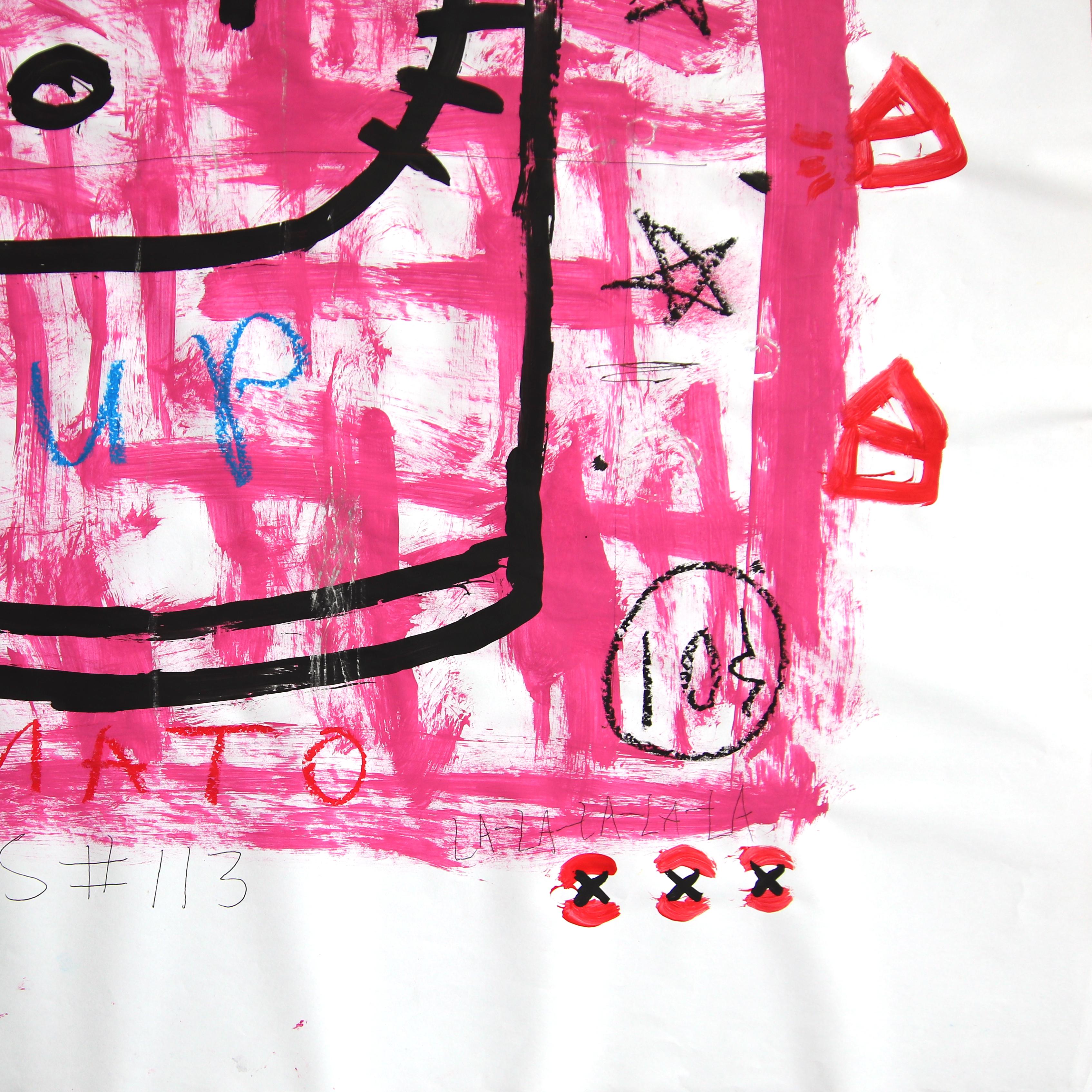 Hello Kitty Soup - Abstract Pink Quirky Cartoon Pop Art Painting by Gary John For Sale 3