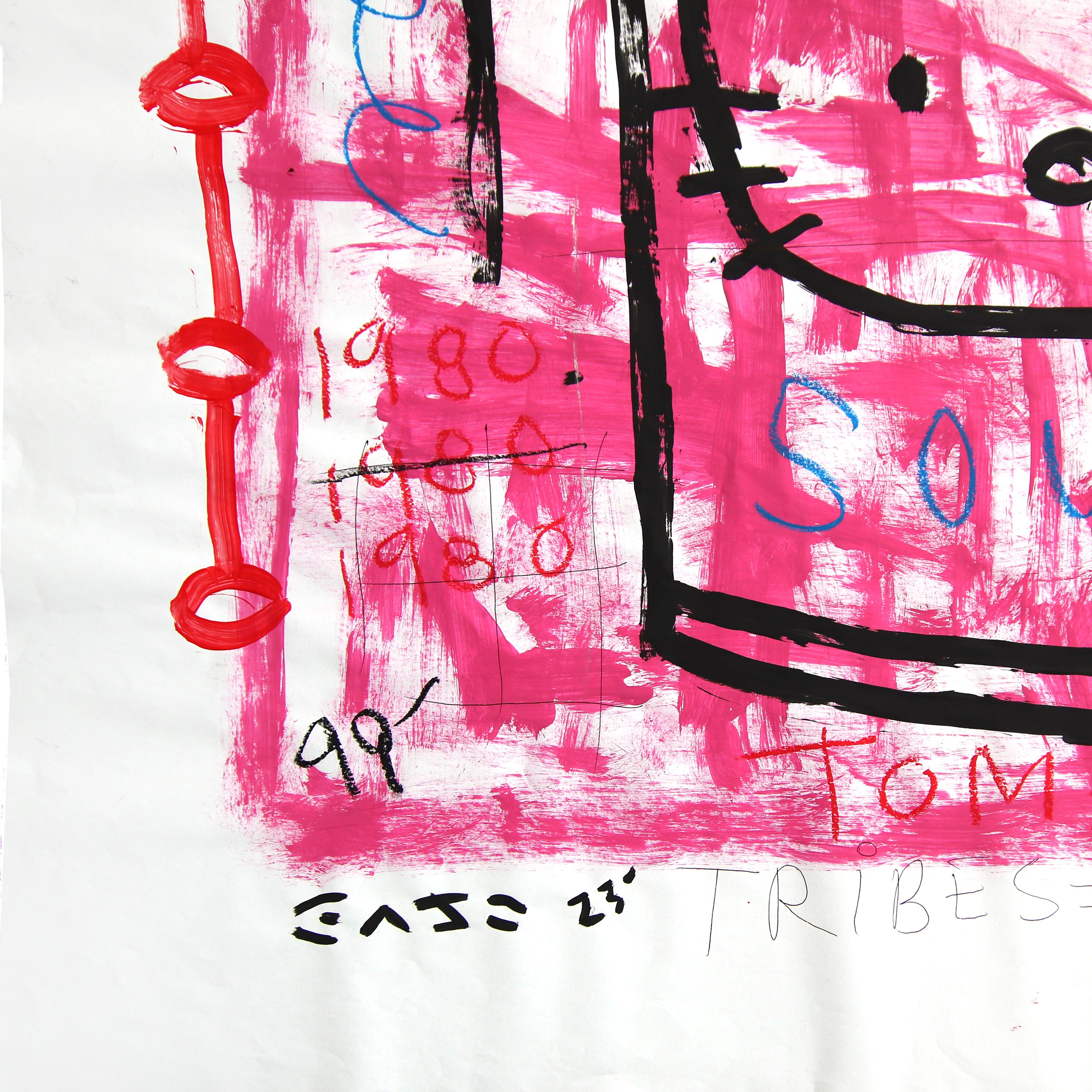 Hello Kitty Soup - Abstract Pink Quirky Cartoon Pop Art Painting by Gary John For Sale 4