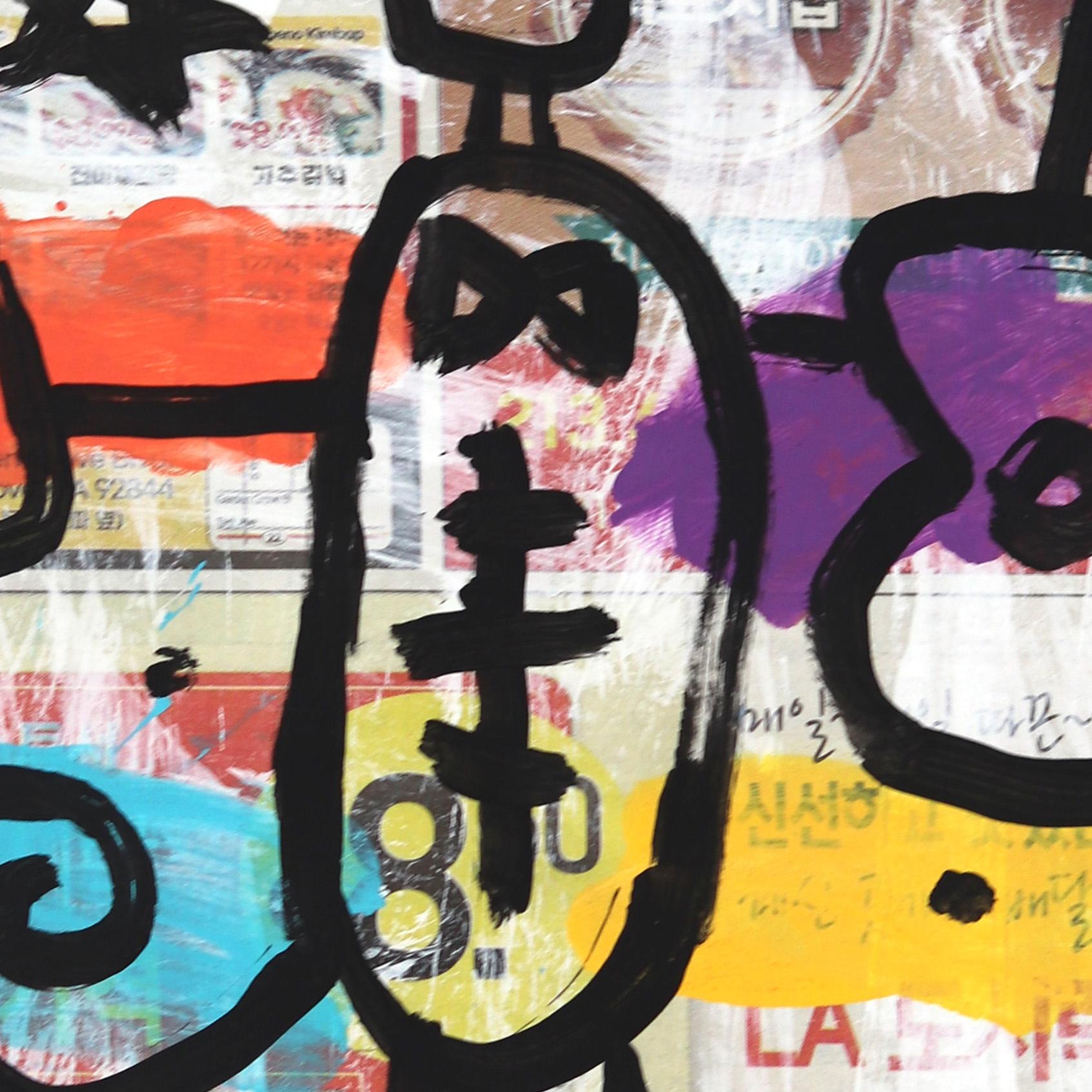 Jazz Party - Abstrakte bunte schrullige figurative Pop Art Malerei von Gary John im Angebot 2