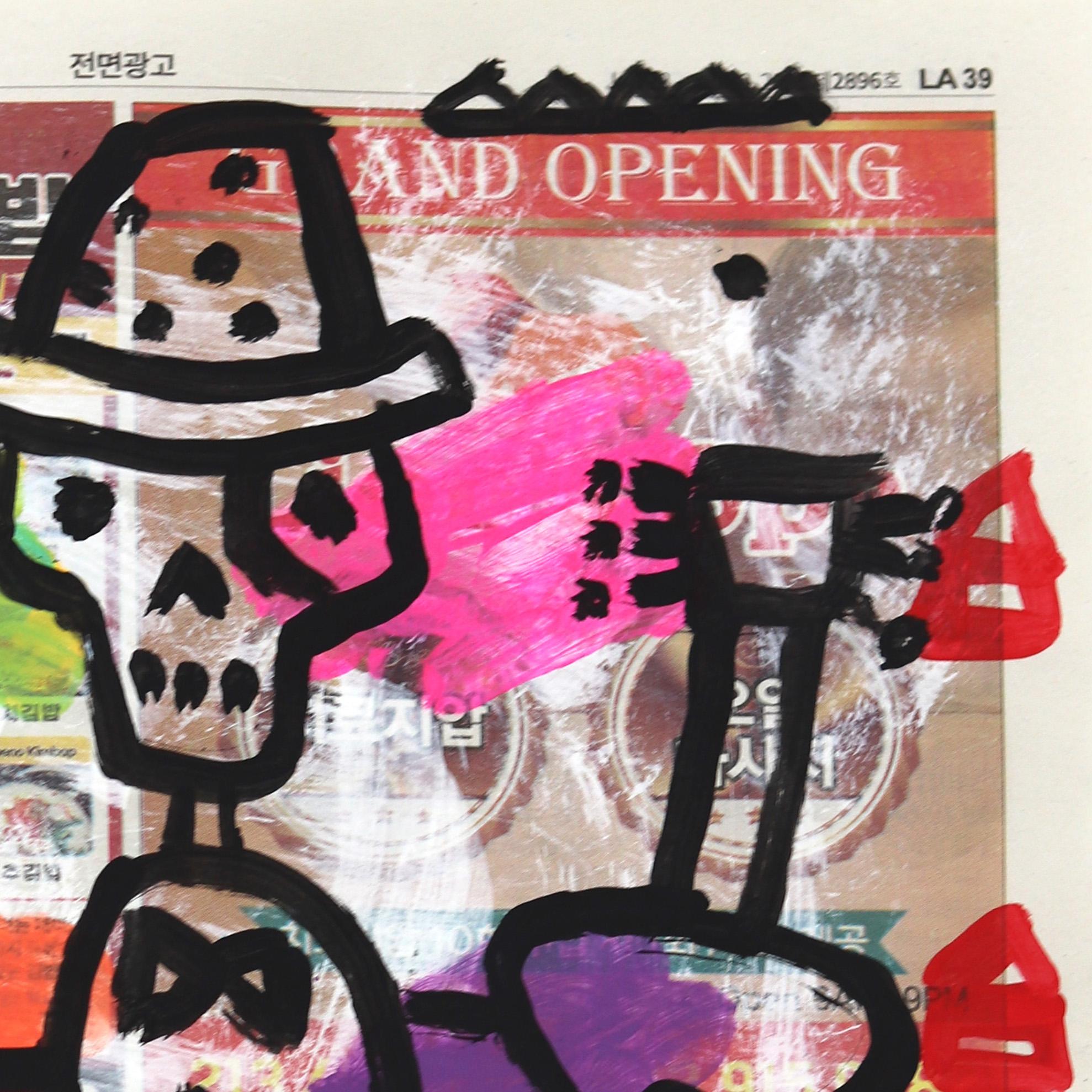 Jazz Party - Abstrakte bunte schrullige figurative Pop Art Malerei von Gary John im Angebot 4