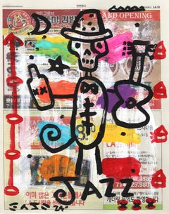 Jazz Party - Abstrakte bunte schrullige figurative Pop Art Malerei von Gary John