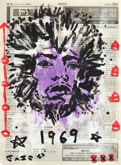 Jimi 1969 - Ritratto astratto figurativo pop art originale di Gary Johns