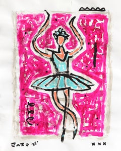 Giro magenta - Pintura figurativa juguetona y vibrante de una bailarina, por Gary John