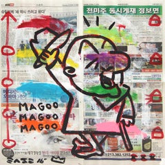 Magoo Magoo - Pittura astratta figurativa originale di Gary Johns, cartoni animati pop art.