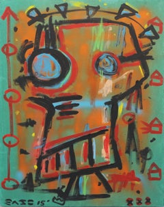 „Mr. Skully“ –  Original Orange Grün Pop Street Art von Gary John auf Leinwand