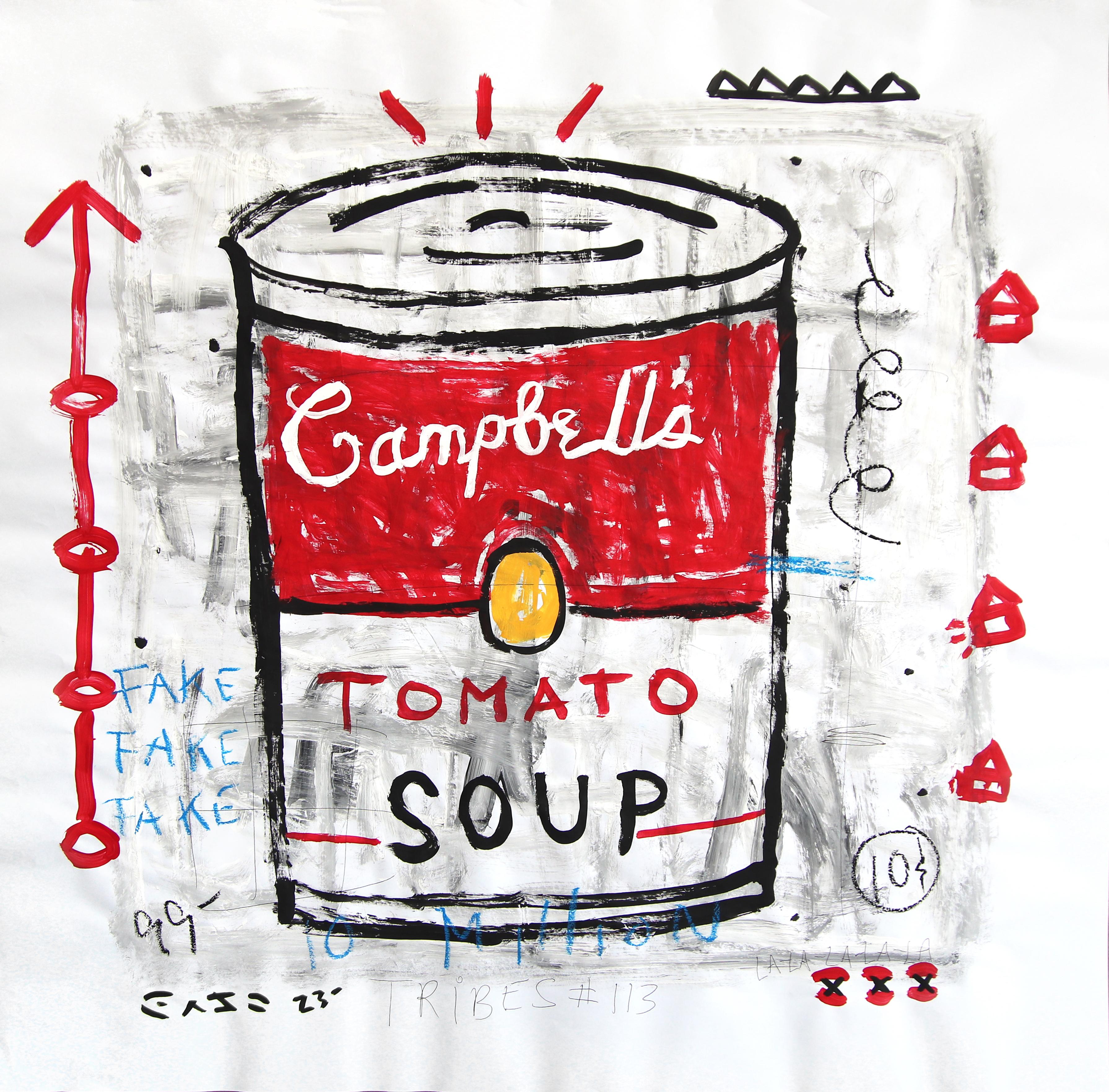 Abstract Painting di Gary John - La mia zuppa di pomodoro - opera d'arte pop astratta e vibrante su carta di I. Johns