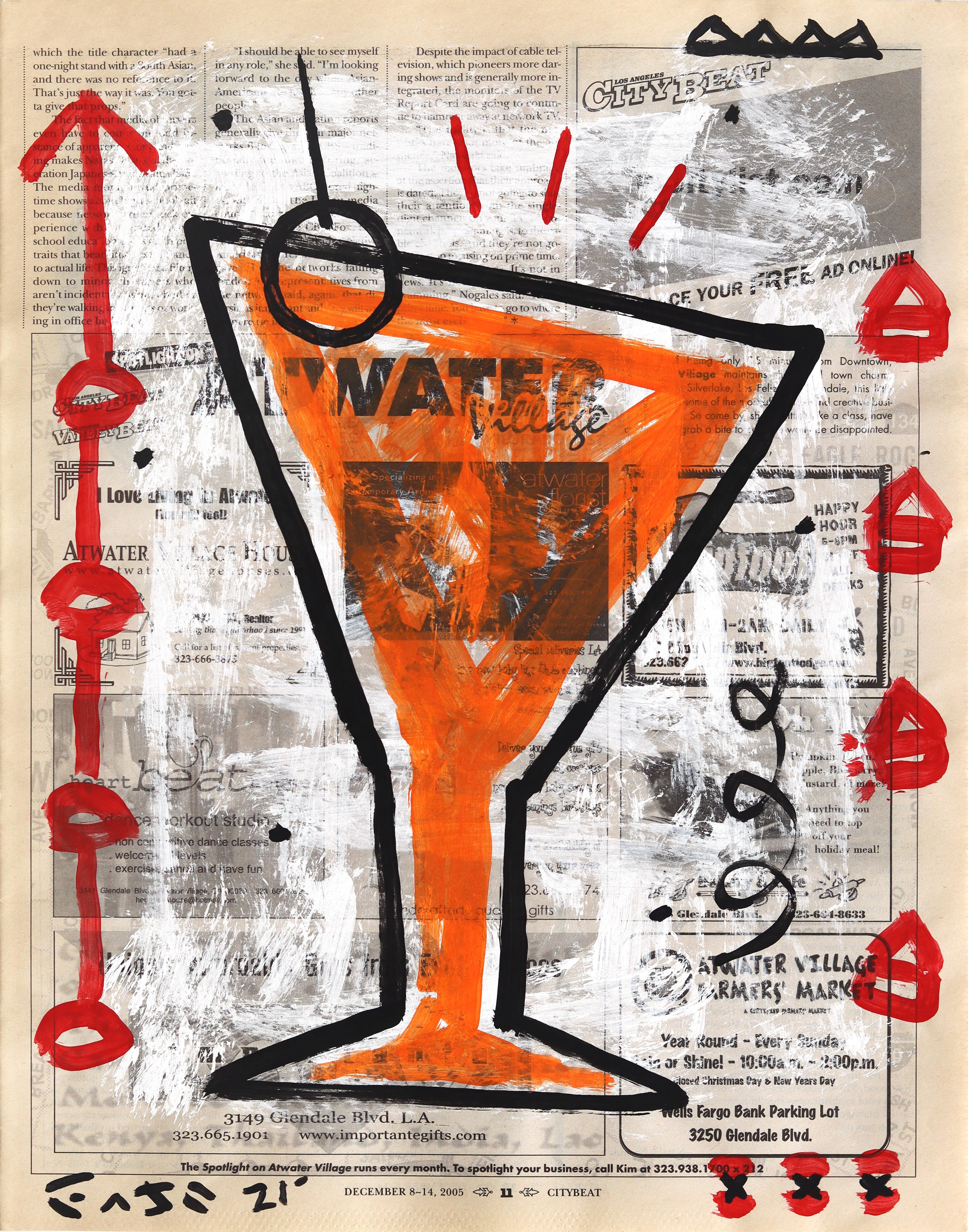 Orange You Tipsy - Original Quirky Still Life Pop Art on Newspaper by Gary John