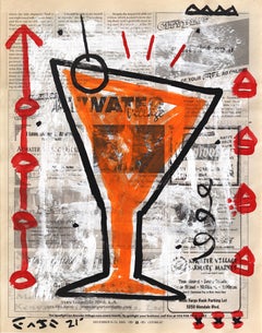 Orange You Tipsy - Original schrulliges Stillleben Pop Art auf Zeitungspapier von Gary John